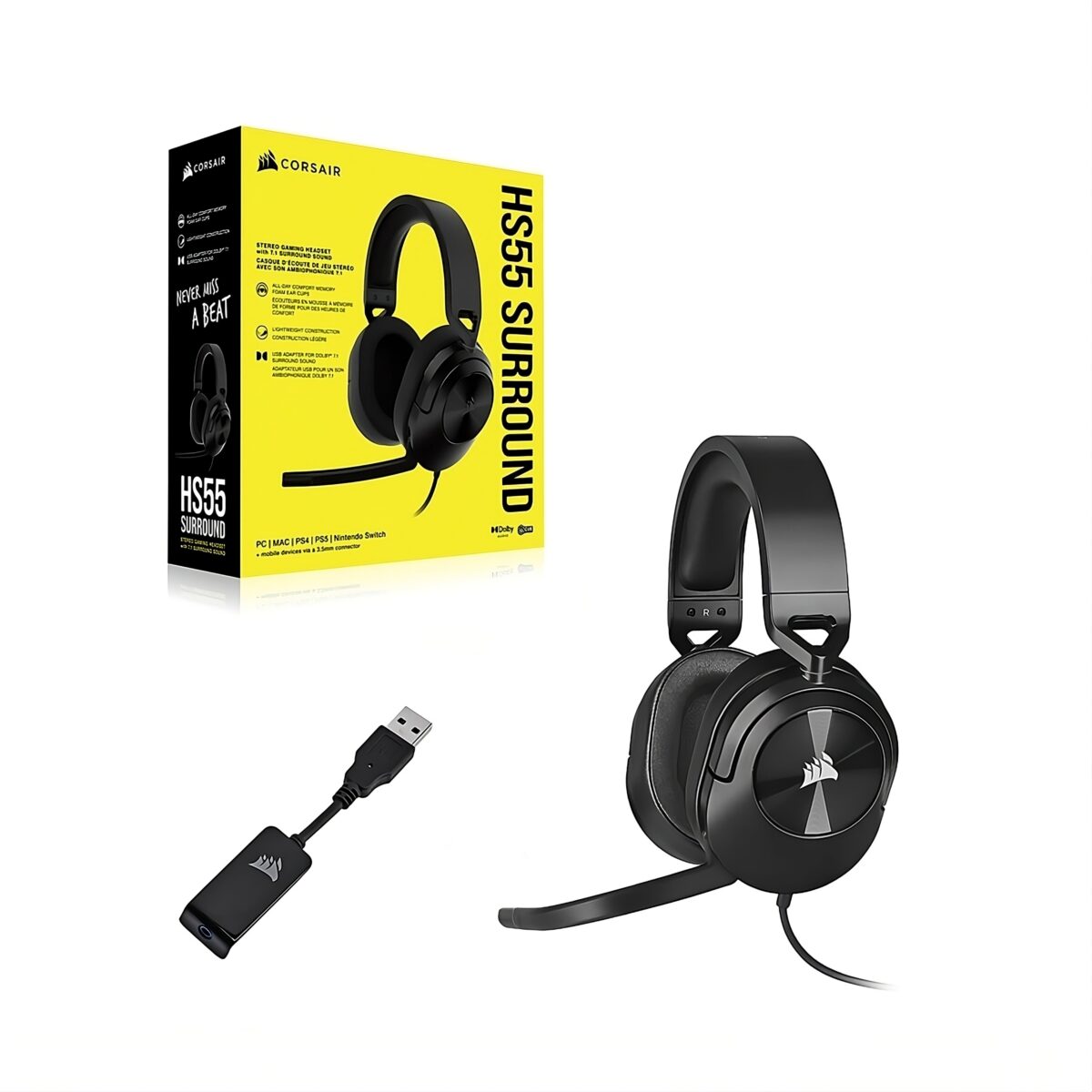 AURICULARES PARA JUEGOS CON CABLE HS55 SURROUND, CARBÓN (NA).